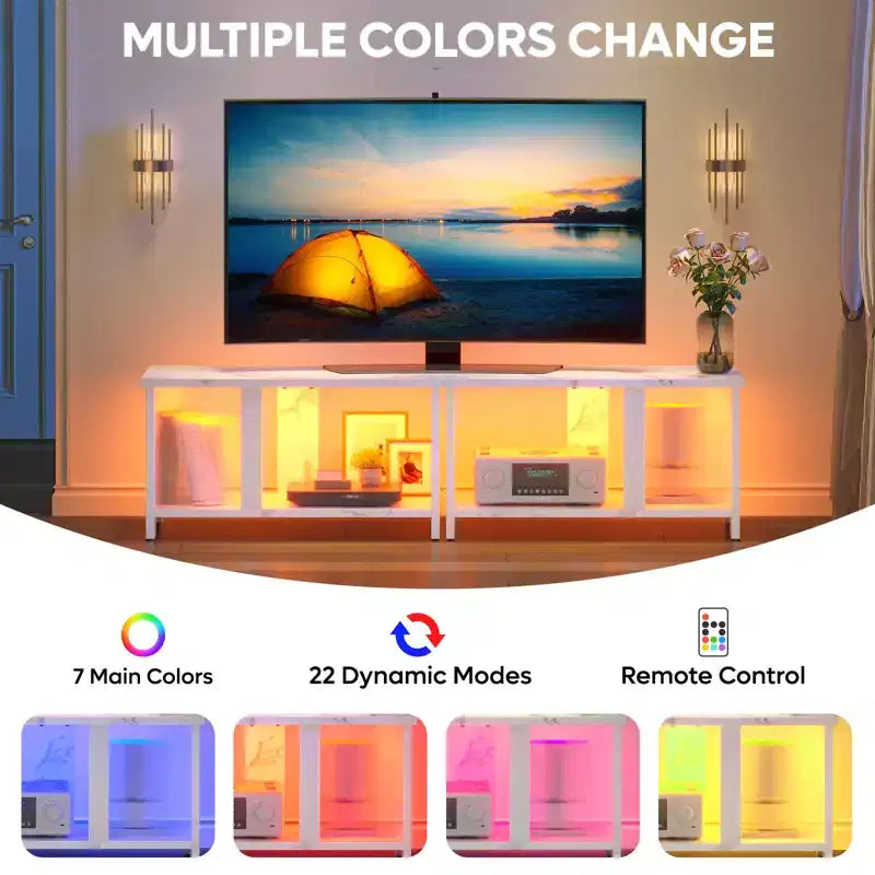 Meuble TV LED pour téléviseurs jusqu'à 65'', meuble TV extensible côte à côte ou superposable