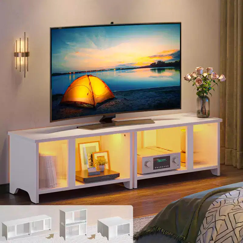 Meuble TV LED pour téléviseurs jusqu'à 65'', meuble TV extensible côte à côte ou superposable