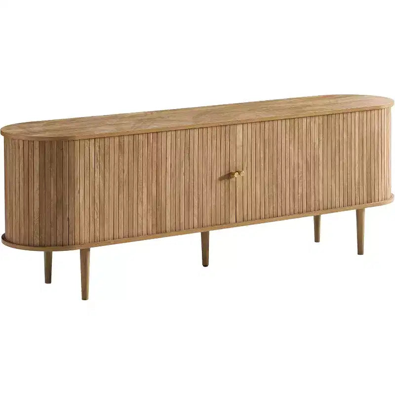 Meuble TV avec pieds en bois massif, console TV de style scandinave avec porte à tambour