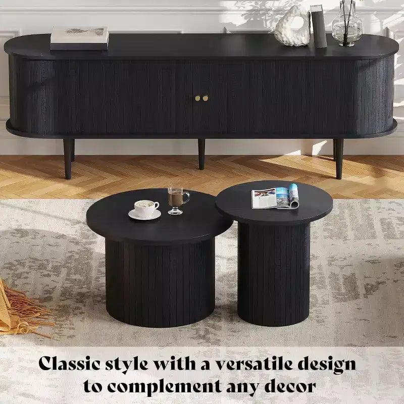Meuble TV avec pieds en bois massif, console TV de style scandinave avec porte à tambour