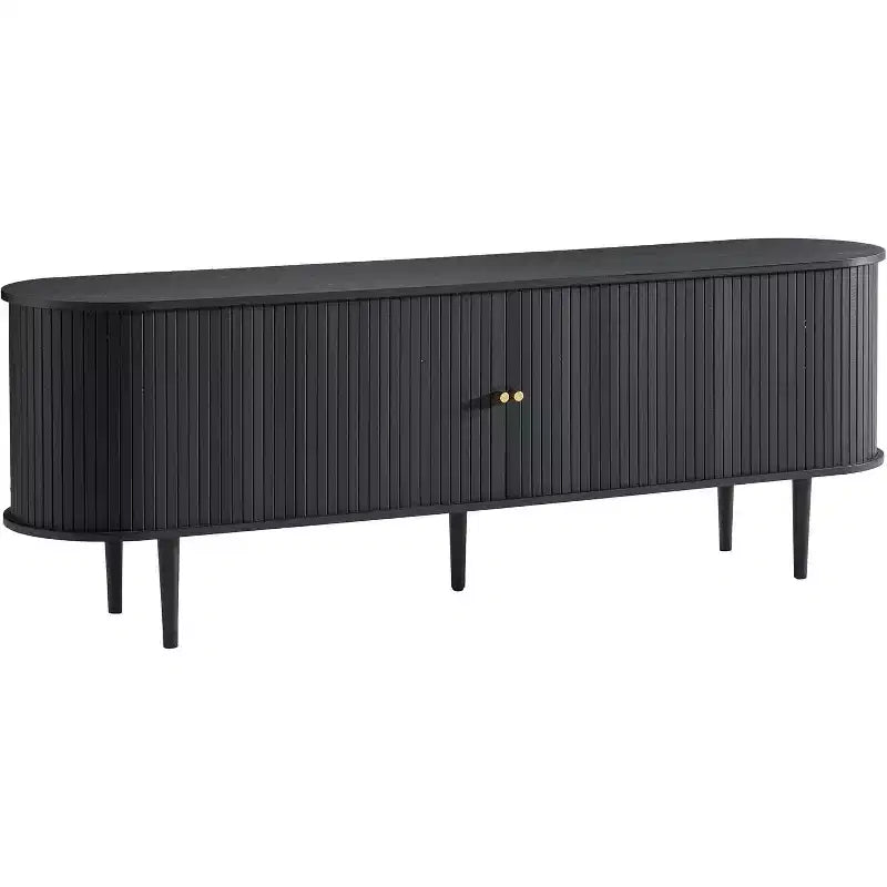 Meuble TV avec pieds en bois massif, console TV de style scandinave avec porte à tambour