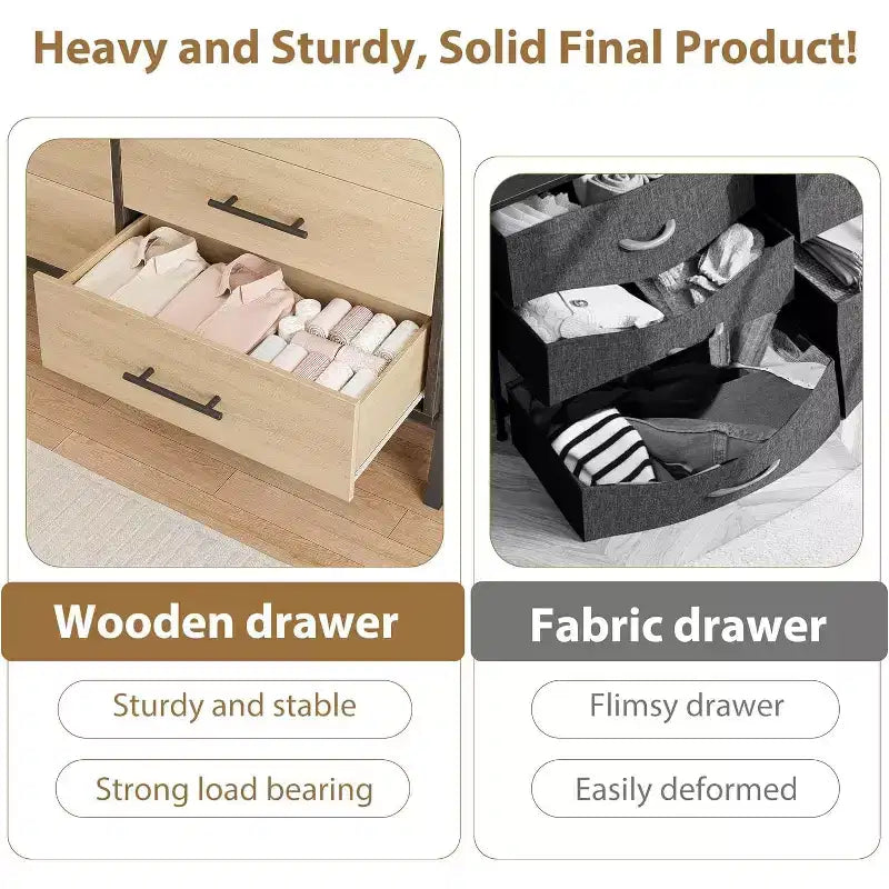 Commode large de 52 pouces, commode à 6 tiroirs pour chambre à coucher, armoire de rangement en bois