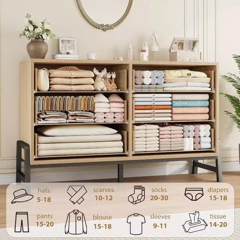 Commode large de 52 pouces, commode à 6 tiroirs pour chambre à coucher, armoire de rangement en bois
