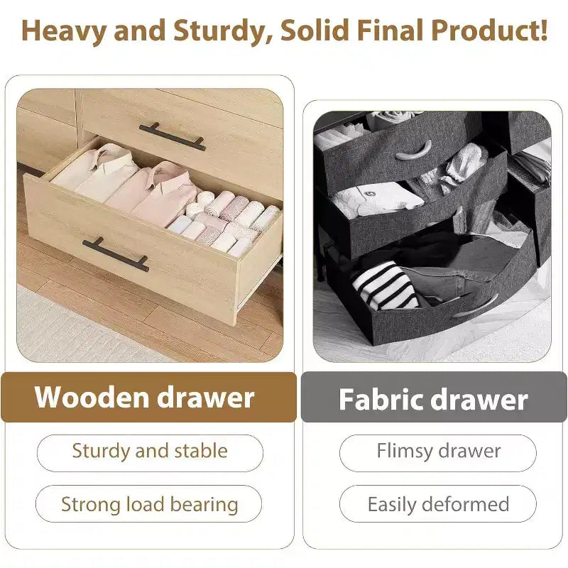 Commode large de 52 pouces, commode à 6 tiroirs pour chambre à coucher, armoire de rangement en bois