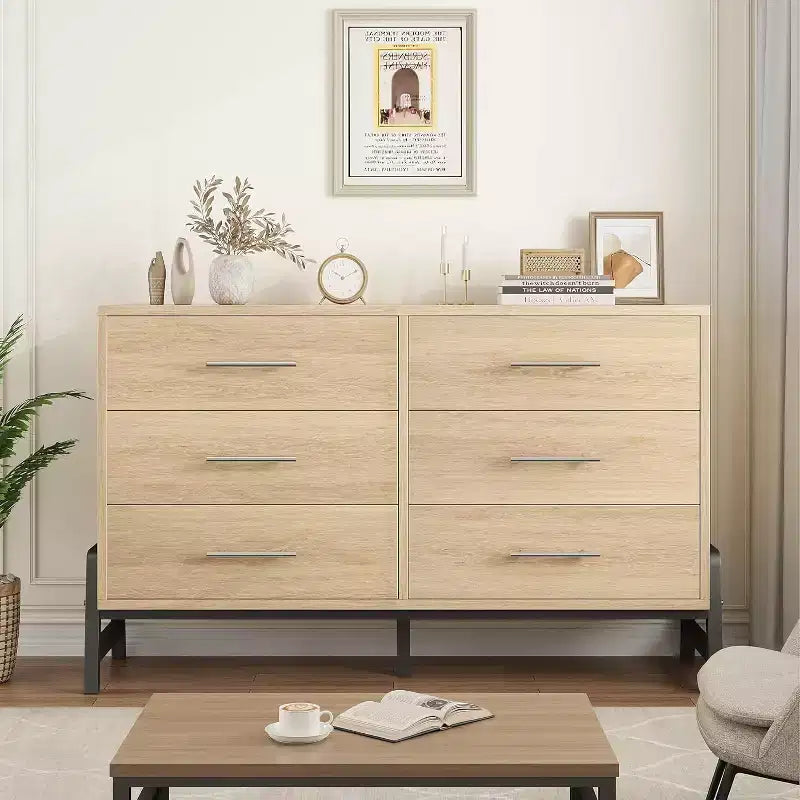 52 Wide Dresser, 6 Dresser for Bedroom, Wooden Closet Storage Chest, 6-Drawer Cabinet, for Living Room, Bedroom, Entryway