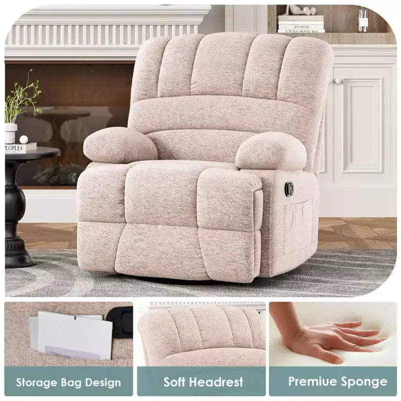 Fauteuil inclinable pivotant et berçant surdimensionné pour adultes pour le salon
