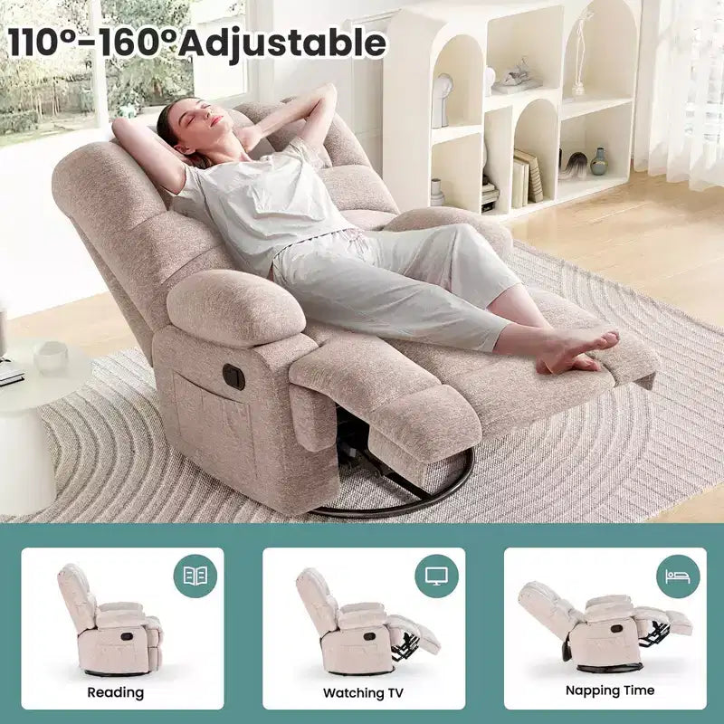 Fauteuil inclinable pivotant et berçant surdimensionné pour adultes pour le salon