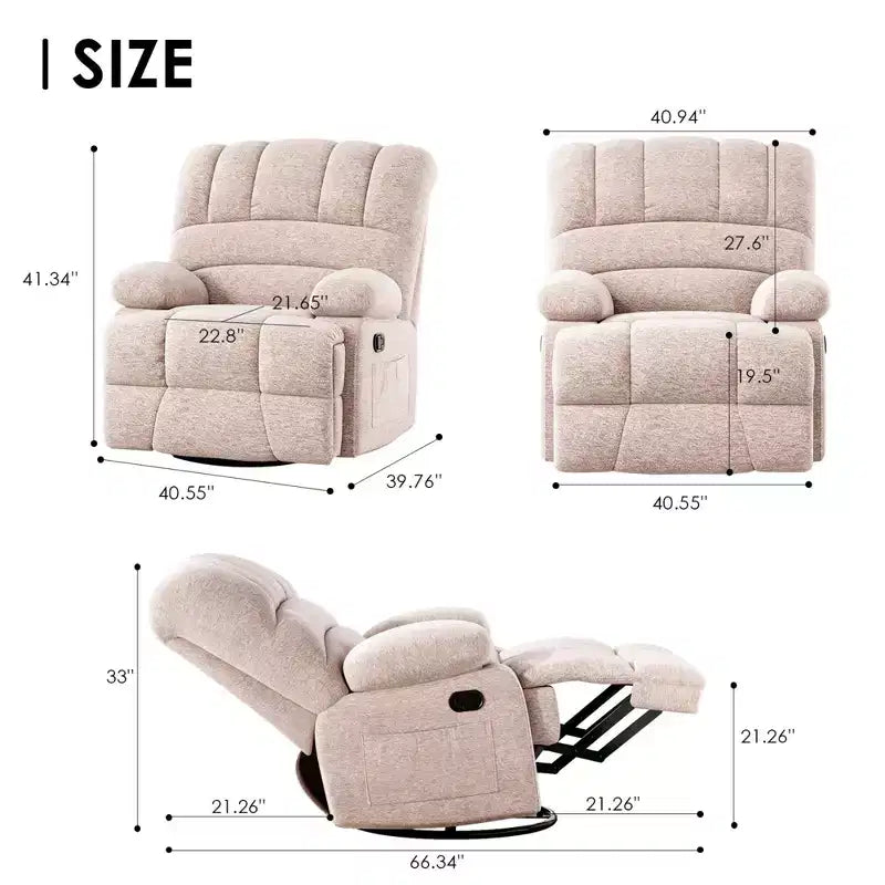 Fauteuil inclinable pivotant et berçant surdimensionné pour adultes pour le salon