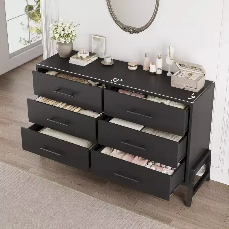 GustoWave 6-Drawer Rattan Dresser with Charging Station, Storage Chest for Bedroom Living Room Hallway Bedside