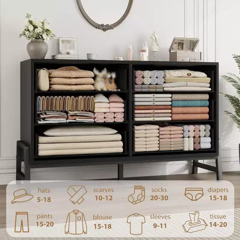 GustoWave 6-Drawer Rattan Dresser with Charging Station, Storage Chest for Bedroom Living Room Hallway Bedside