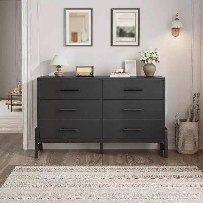 GustoWave 6-Drawer Rattan Dresser with Charging Station, Storage Chest for Bedroom Living Room Hallway Bedside