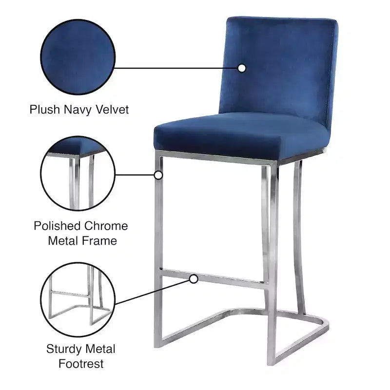 Meridian Furniture,Heidi Navy Velvet Stool