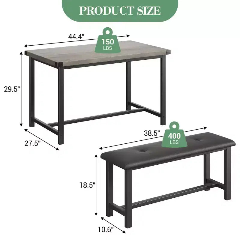 3 Piece Dining Room Table Set, with 2 Upholstered Benches