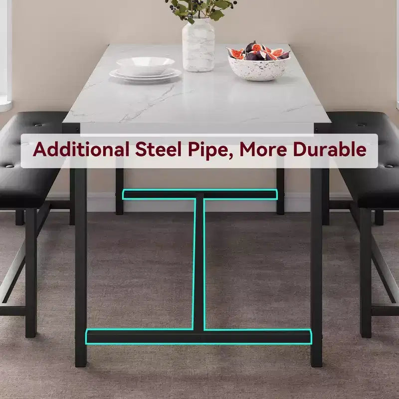 3 Piece Dining Room Table Set, with 2 Upholstered Benches