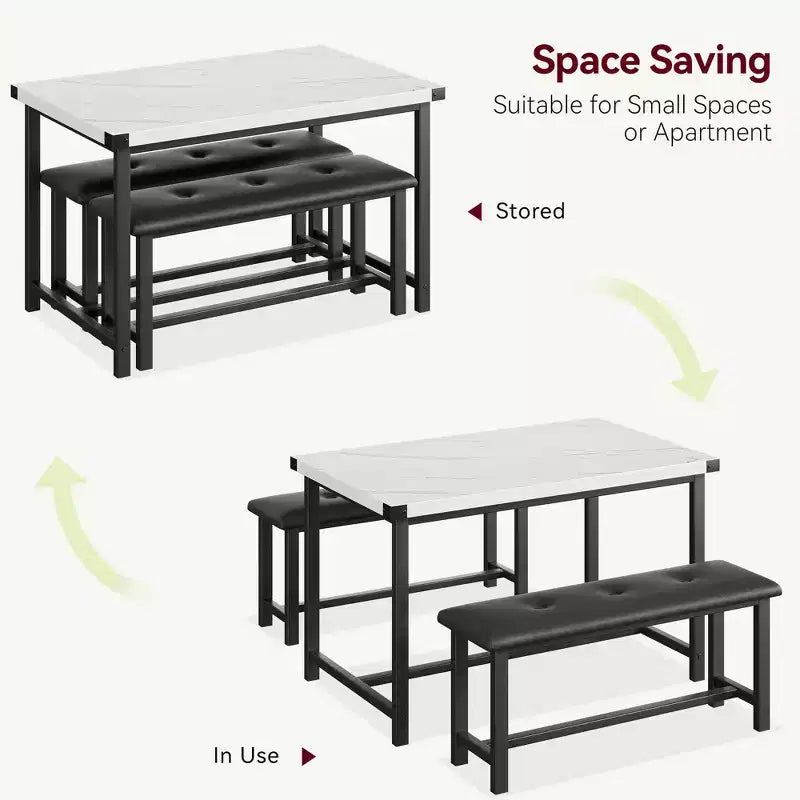 3 Piece Dining Room Table Set, with 2 Upholstered Benches