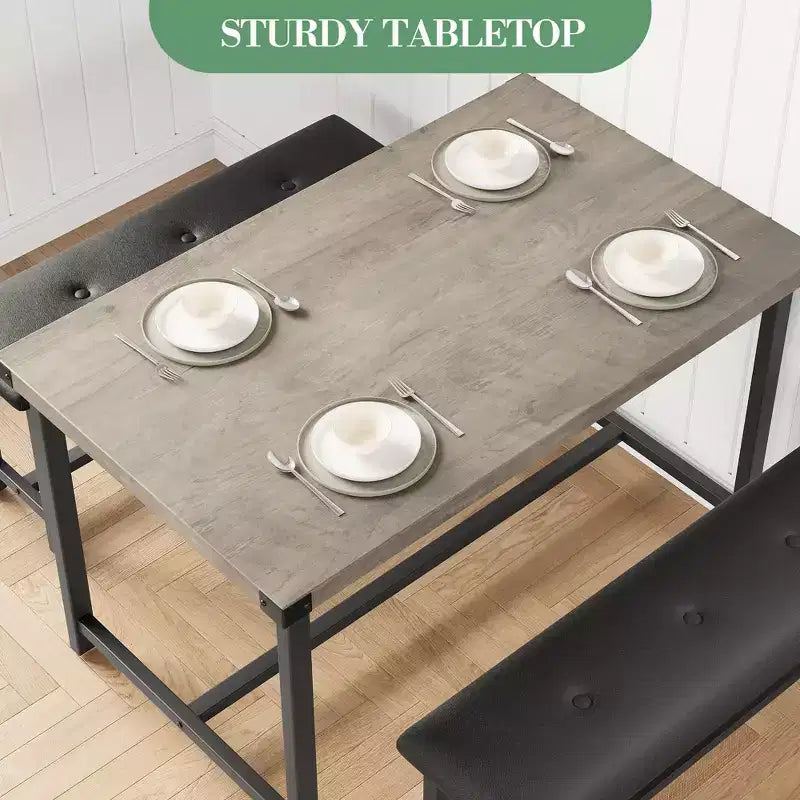3 Piece Dining Room Table Set, with 2 Upholstered Benches