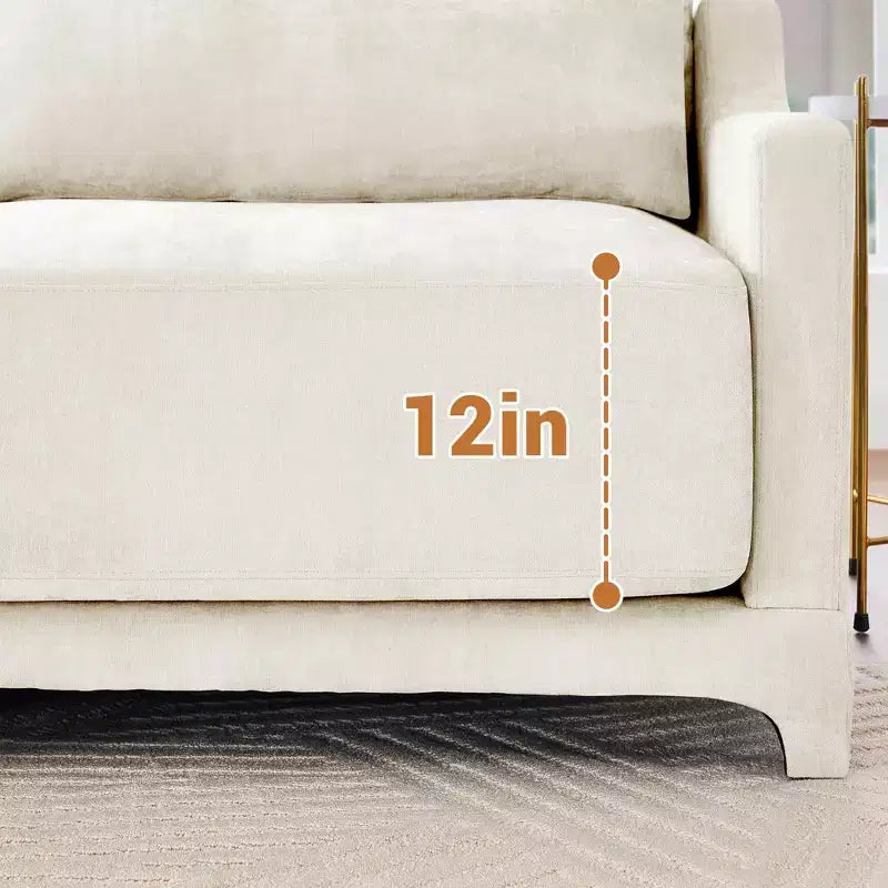 3-Seater Chenille Fabric Beige Sofa with 3 Movable Ottomans and Lumbar Pillow High Quality Wooden Base High Resilience Sponge