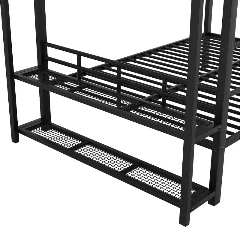 Whisen Full Size Metal Bunk Bed with LED Light Strips (7 Colors), Open Storage Shelves & Hooks