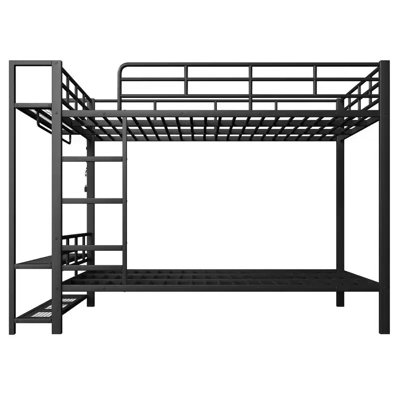 Whisen Full Size Metal Bunk Bed with LED Light Strips (7 Colors), Open Storage Shelves & Hooks