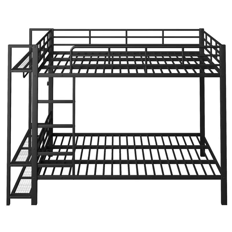 Whisen Full Size Metal Bunk Bed with LED Light Strips (7 Colors), Open Storage Shelves & Hooks