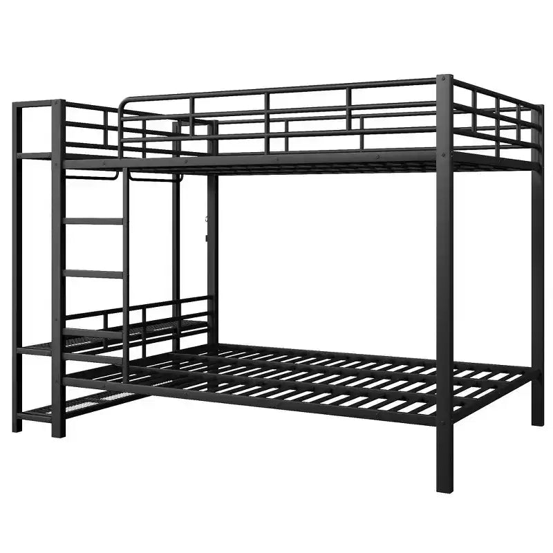 Whisen Full Size Metal Bunk Bed with LED Light Strips (7 Colors), Open Storage Shelves & Hooks