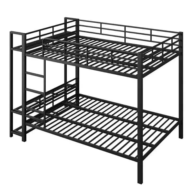 Whisen Full Size Metal Bunk Bed with LED Light Strips (7 Colors), Open Storage Shelves & Hooks