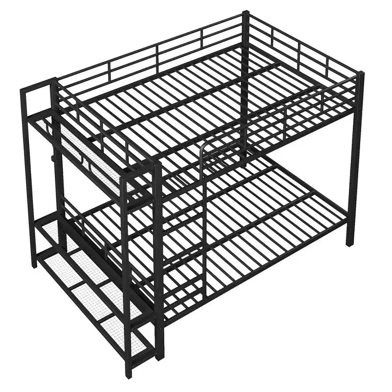 Whisen Full Size Metal Bunk Bed with LED Light Strips (7 Colors), Open Storage Shelves & Hooks