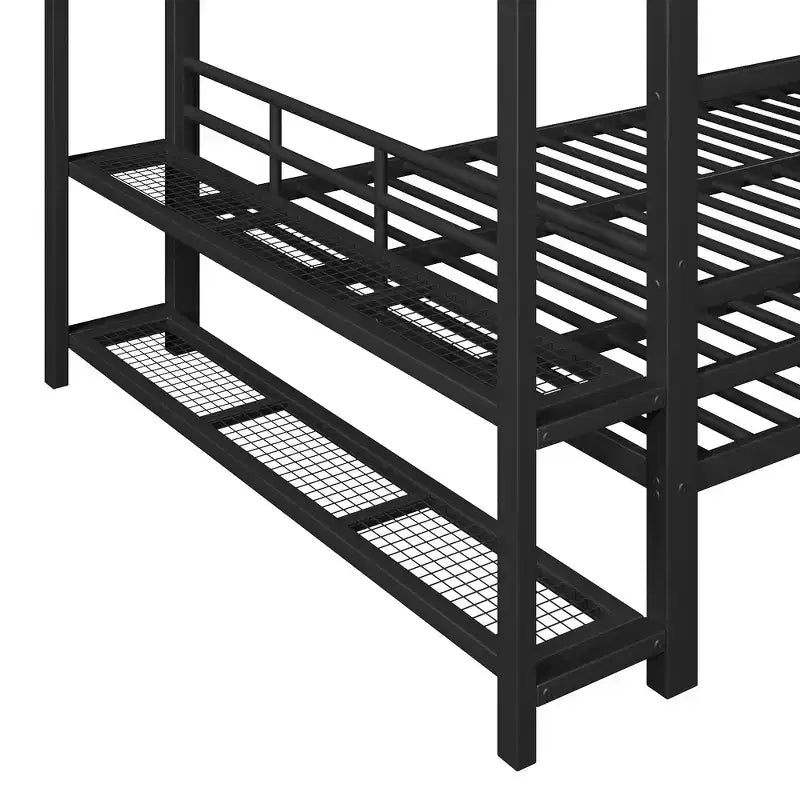 Whisen Full Size Metal Bunk Bed with LED Light Strips (7 Colors), Open Storage Shelves & Hooks