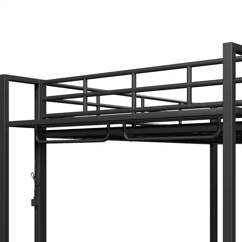 Whisen Full Size Metal Bunk Bed with LED Light Strips (7 Colors), Open Storage Shelves & Hooks
