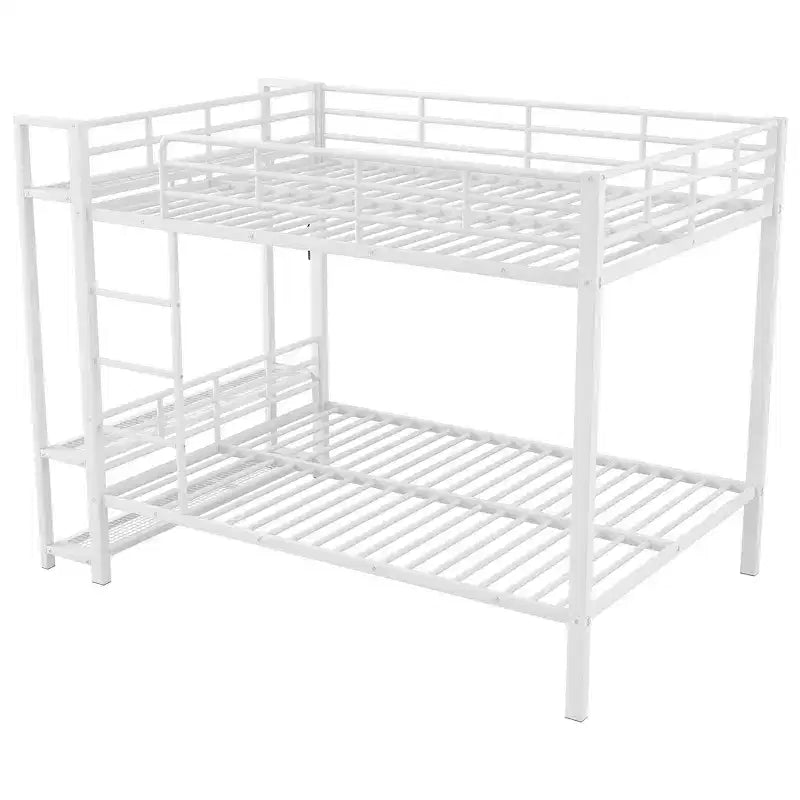 Whisen Full Size Metal Bunk Bed with LED Light Strips (7 Colors), Open Storage Shelves & Hooks