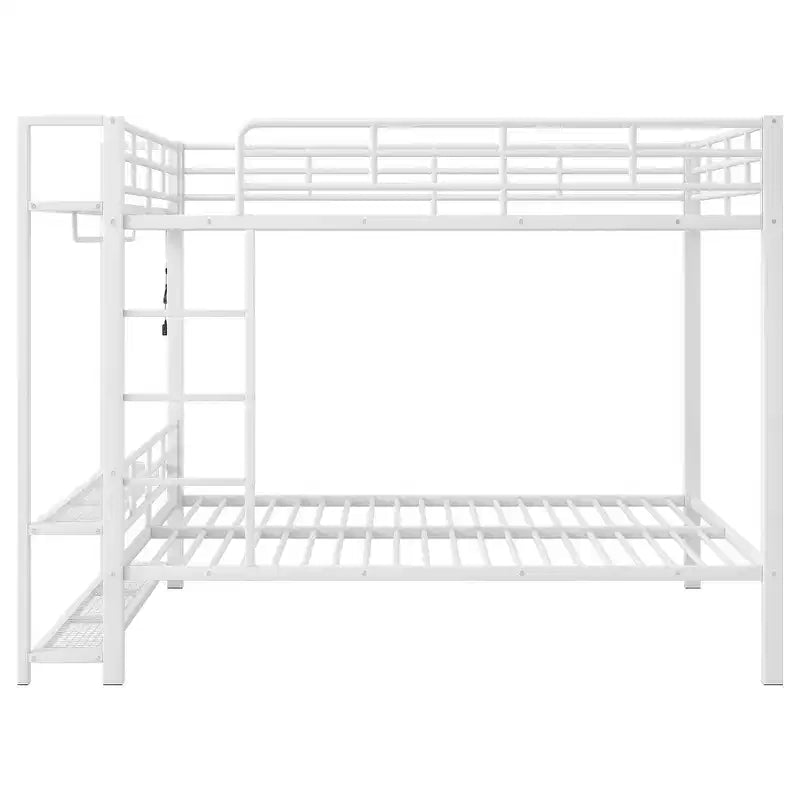 Whisen Full Size Metal Bunk Bed with LED Light Strips (7 Colors), Open Storage Shelves & Hooks