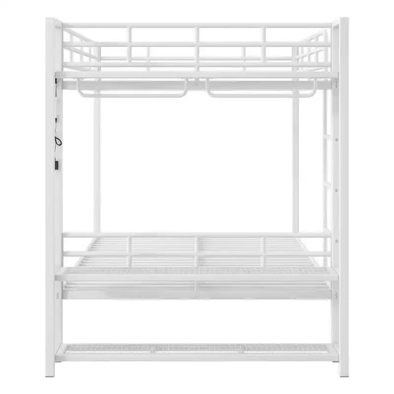 Whisen Full Size Metal Bunk Bed with LED Light Strips (7 Colors), Open Storage Shelves & Hooks
