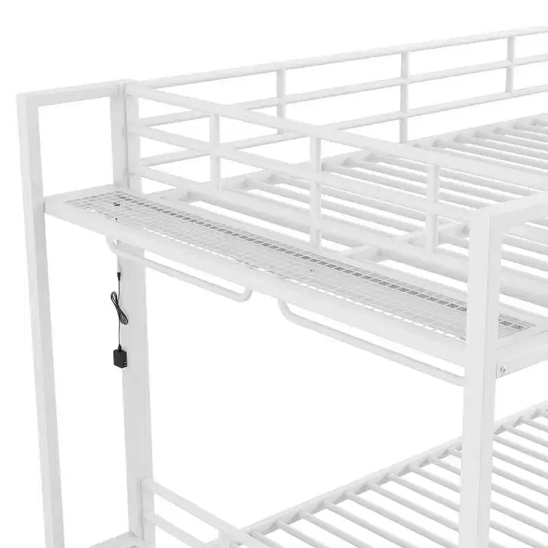 Whisen Full Size Metal Bunk Bed with LED Light Strips (7 Colors), Open Storage Shelves & Hooks