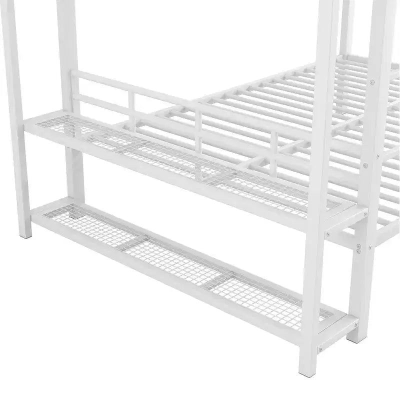Whisen Full Size Metal Bunk Bed with LED Light Strips (7 Colors), Open Storage Shelves & Hooks