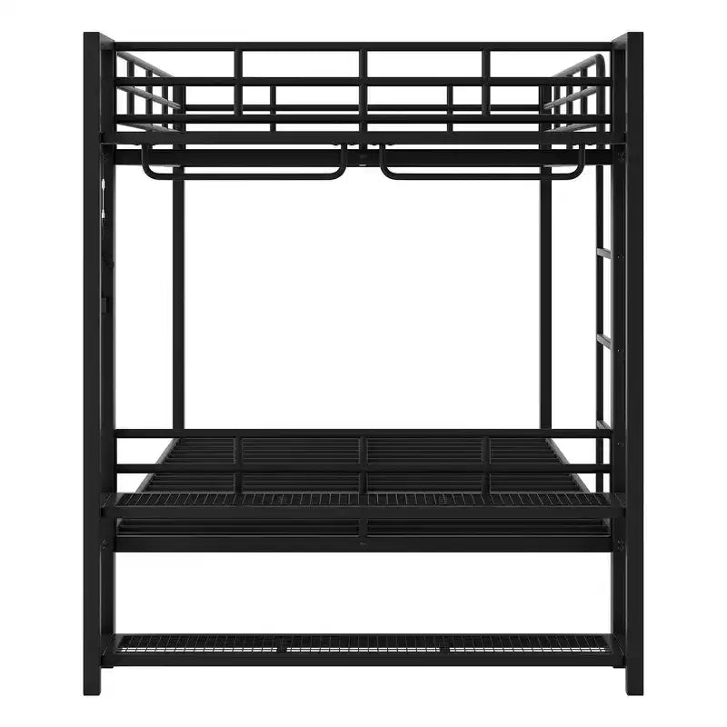 Whisen Full Size Metal Bunk Bed with LED Light Strips (7 Colors), Open Storage Shelves & Hooks