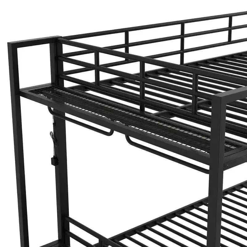 Whisen Full Size Metal Bunk Bed with LED Light Strips (7 Colors), Open Storage Shelves & Hooks