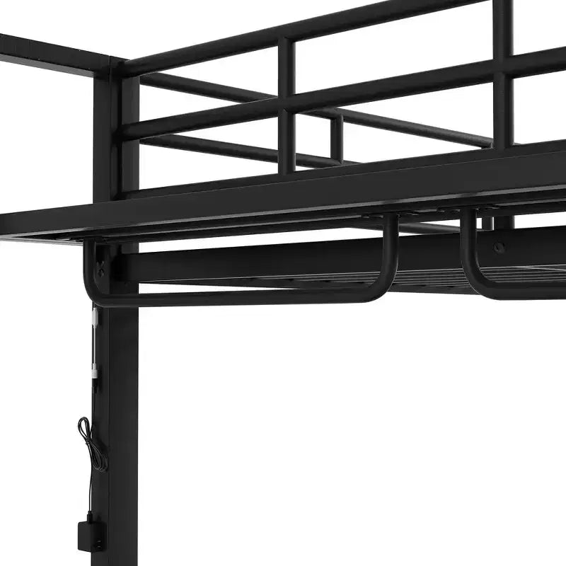 Whisen Full Size Metal Bunk Bed with LED Light Strips (7 Colors), Open Storage Shelves & Hooks