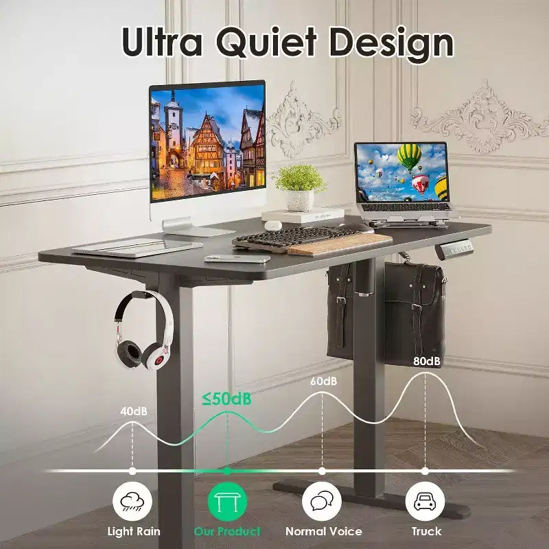 PexFix 40 x 24 Electric Standing Desk Black Desktop Height Adjustable Computer Desk Stand up Home Office Desk with Splice Board