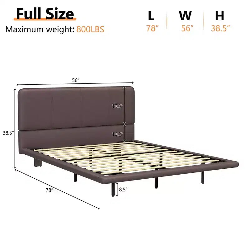 Whisen Full Size Floating Platform Bed with LED Lights, PU Leather, Sturdy Build & Modern Appeal