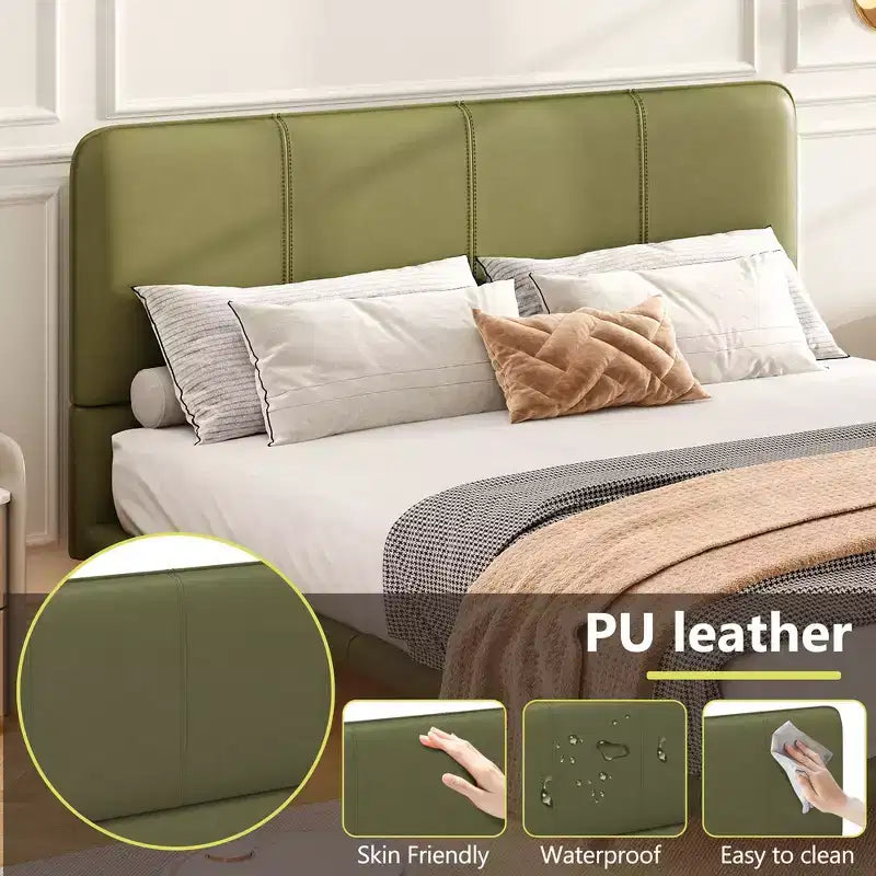 Whisen Full Size Floating Platform Bed with LED Lights, PU Leather, Sturdy Build & Modern Appeal