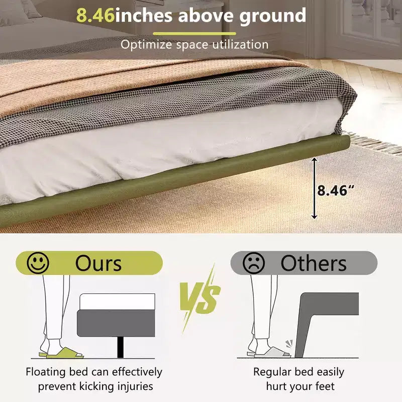 Whisen Full Size Floating Platform Bed with LED Lights, PU Leather, Sturdy Build & Modern Appeal