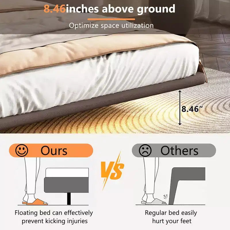 Whisen Full Size Floating Platform Bed with LED Lights, PU Leather, Sturdy Build & Modern Appeal