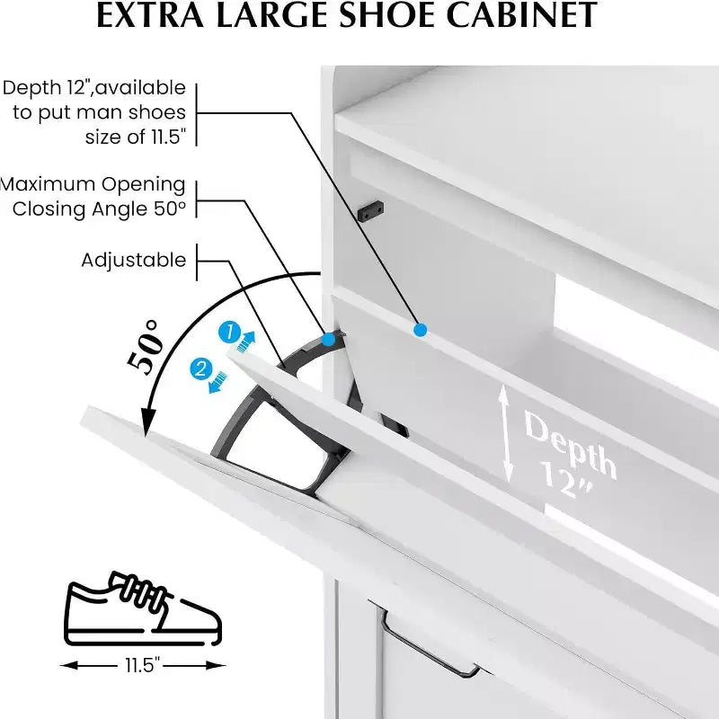48.4 White Shoe Cabinet with 4 Flip Drawers, Large Capacity Entryway Storage with Metal Legs, Anti-Tip Modern Shoe Organizer