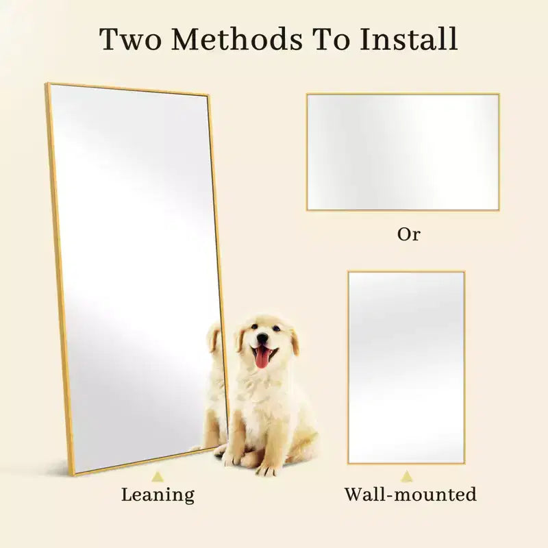 PexFix 51x31 Aluminum Fine Edge Right Angle Rectangle Full Length Mirror-Without Stand