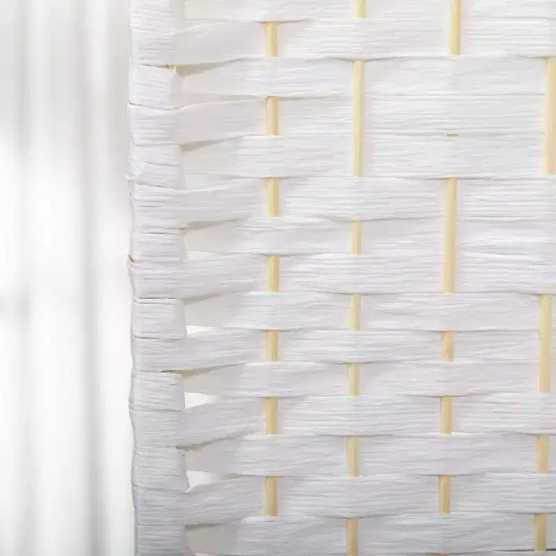 MAYEERTY 4 Panel Room Divider Folding Privacy Screen Wave Fiber Freestanding Partition Wall Divider for Home White