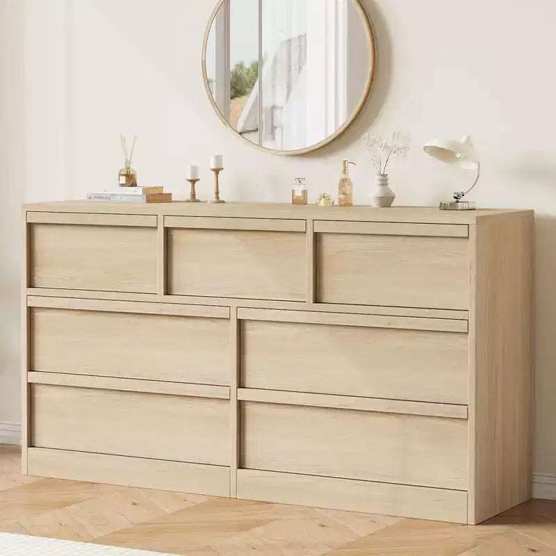 7 Drawer Dresser for Bedroom, Modern Double Dresser Organizer with 7 Drawers Large Storage, Wooden Chest of Drawers for Bedroom, Living Room, Nursery