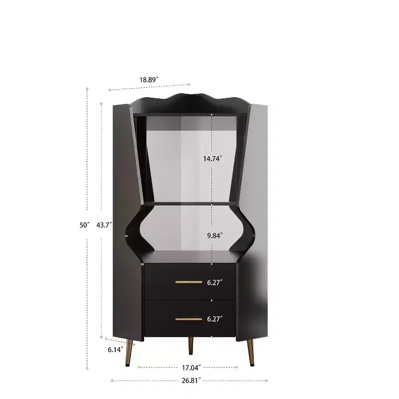 Homy Casa Modern Corner Bar Cabinet with Shelves and Drawers, for Dining or Living Room, Black