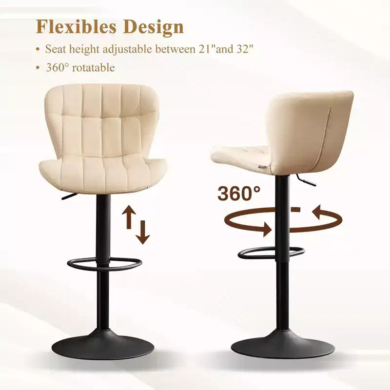 Furniliving Modern Swivel Barstools with Back, Set of 2, Faux Leather Upholstered Height-adjustable for Kitchen Island