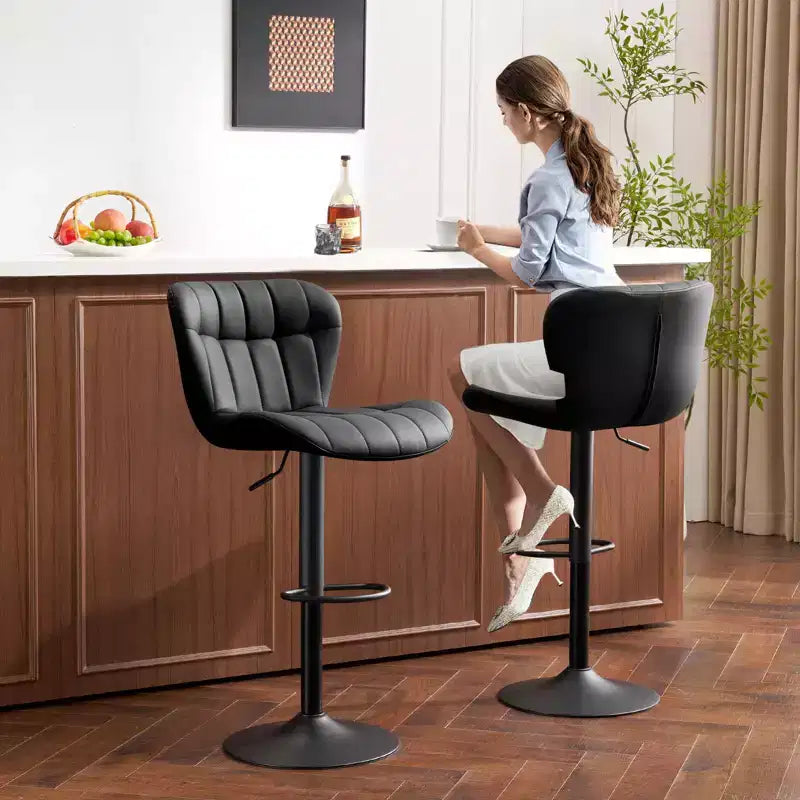 Furniliving Modern Swivel Barstools with Back, Set of 2, Faux Leather Upholstered Height-adjustable for Kitchen Island