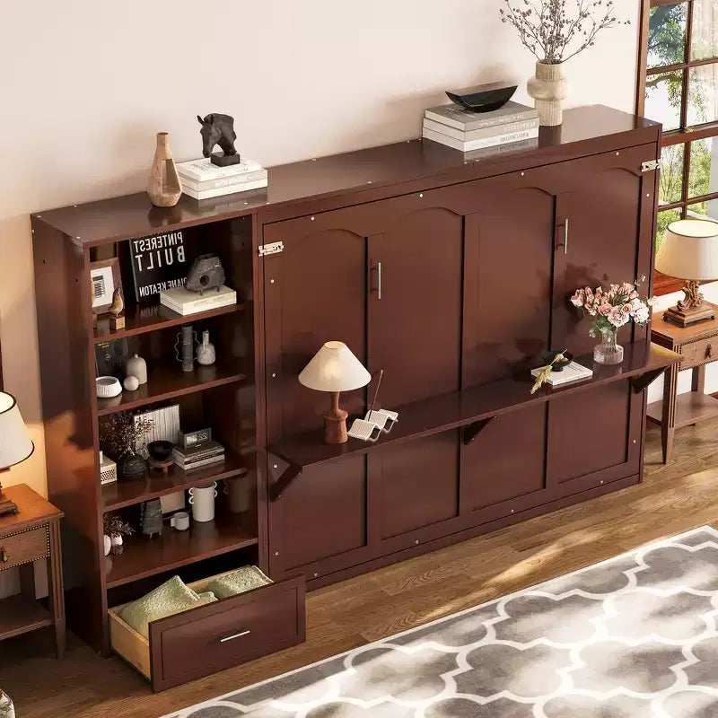 Whisen Queen Foldable Platform Bed & Murphy Bed with Height Adjustable Storage Compartments
